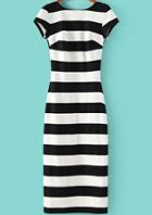 Romwe Black White Striped Short Sleeve Backless Dress