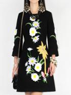 Romwe Black Round Neck Long Sleeve Embroidered Sequined Dress