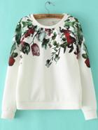 Romwe White Flower Print Long Sleeve Sweatshirt