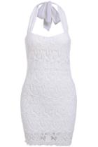 Romwe Halter Neck Lace Bodycon White Dress