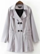 Romwe Grey Double Breasted Trench Coat With Pocket
