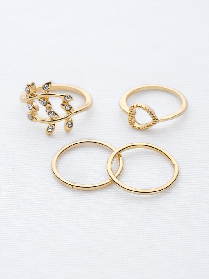 Romwe Leaf And Heart Shaped Ring Set