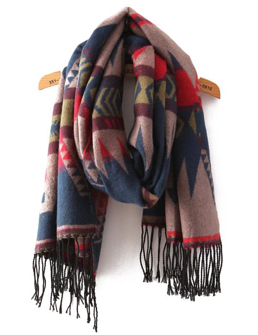 Romwe Diamond Print Tassel Vintage Scarf