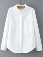 Romwe Long Sleeve Split Side White Blouse With Pocket