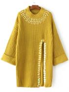 Romwe Yellow Sequin Detail Slit Sweater Dress