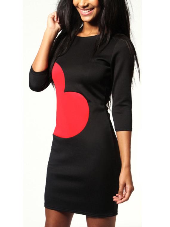Romwe Contrast Heart Print Black Sheath Dress