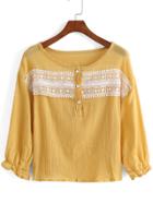 Romwe Contrast Lace With Buttons Blouse