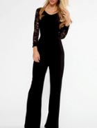 Romwe Sheer Lace Sleeve Wide Leg Jumpsuit