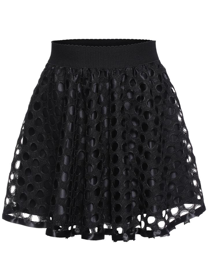 Romwe Elastic Waist Hollow Out Skirt
