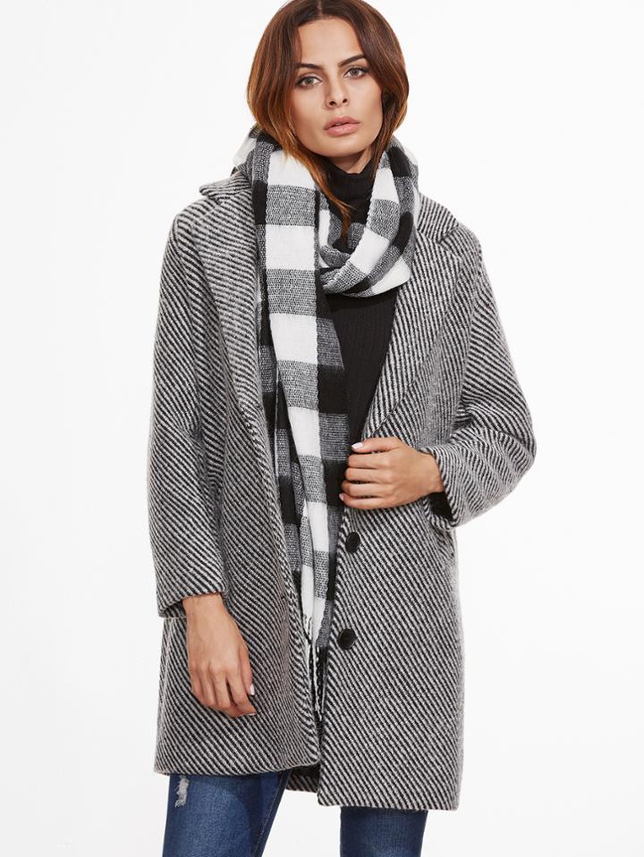 Romwe Contrast Striped Single Breasted Coat With Pockets