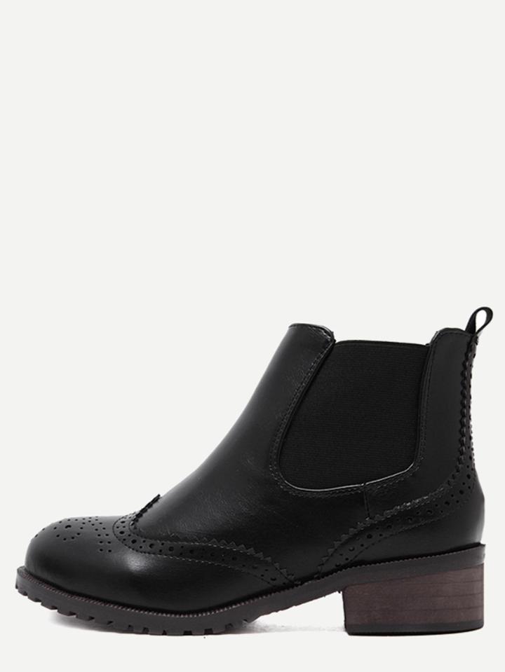 Romwe Black Wingtip Elastic Cork Heel Boots
