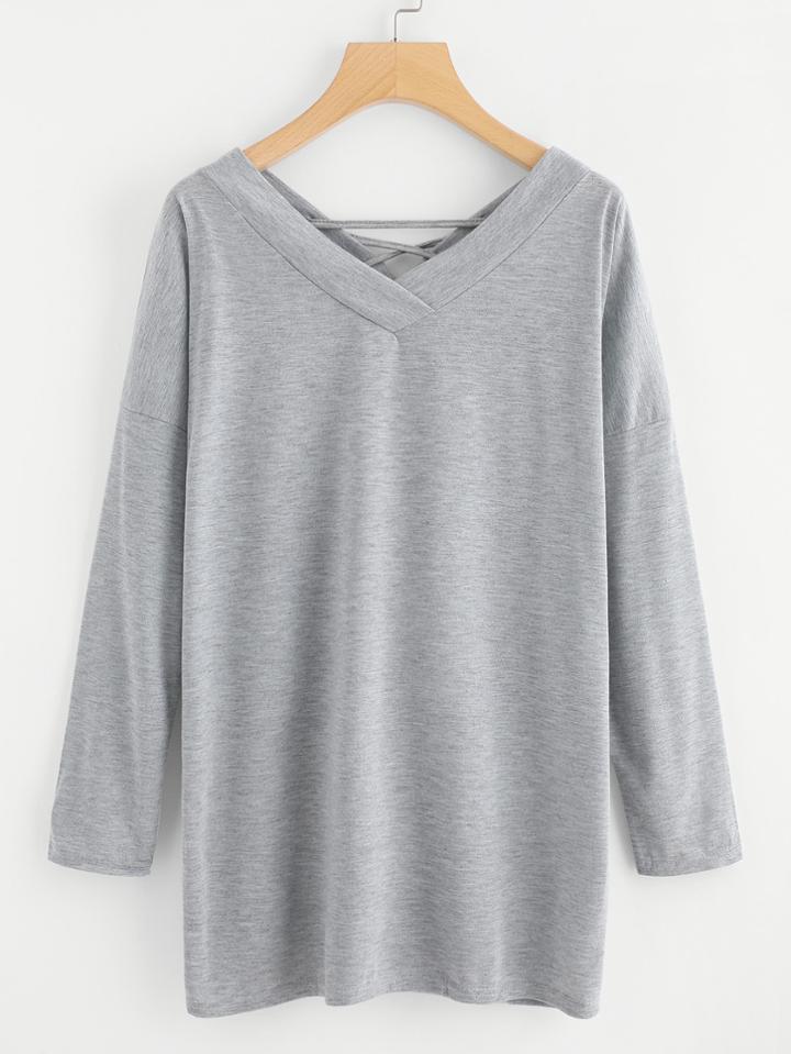 Romwe Lace Up Back Tee