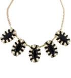Romwe Black Gemstone Gold Chain Necklace