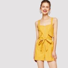 Romwe Solid Zip Up Belted Tank Jumpsuit
