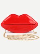 Romwe Red Zipper Lips Shaped Pu Chain Bag