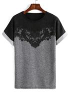 Romwe Contrast Lace Cuffed T-shirt
