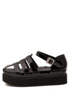 Romwe Black Faux Leather Wedge Sandals