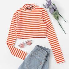 Romwe Striped Embroidered Crop Tee