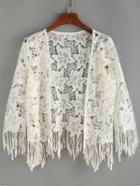 Romwe Fringe Open-front Cover-up Lace Blouse
