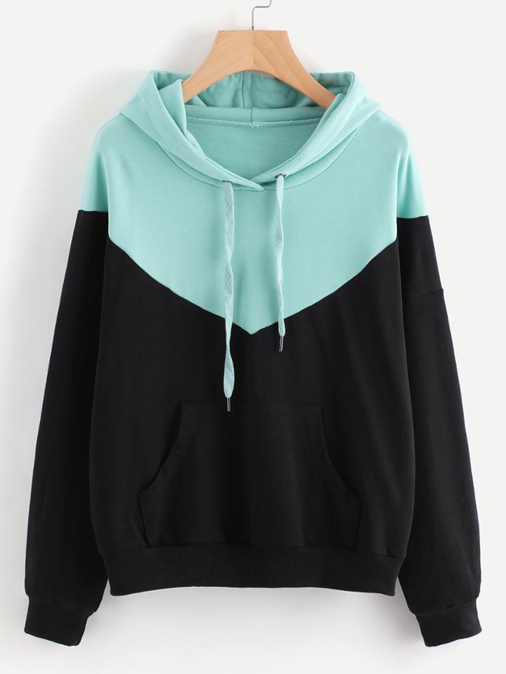 Romwe Kangaroo Pocket Chevron Hoodie