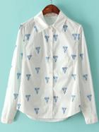 Romwe Lapel With Button Blue Elephant Print Blouse