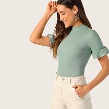 Romwe Ruffle Cuff Rib-knit Tee