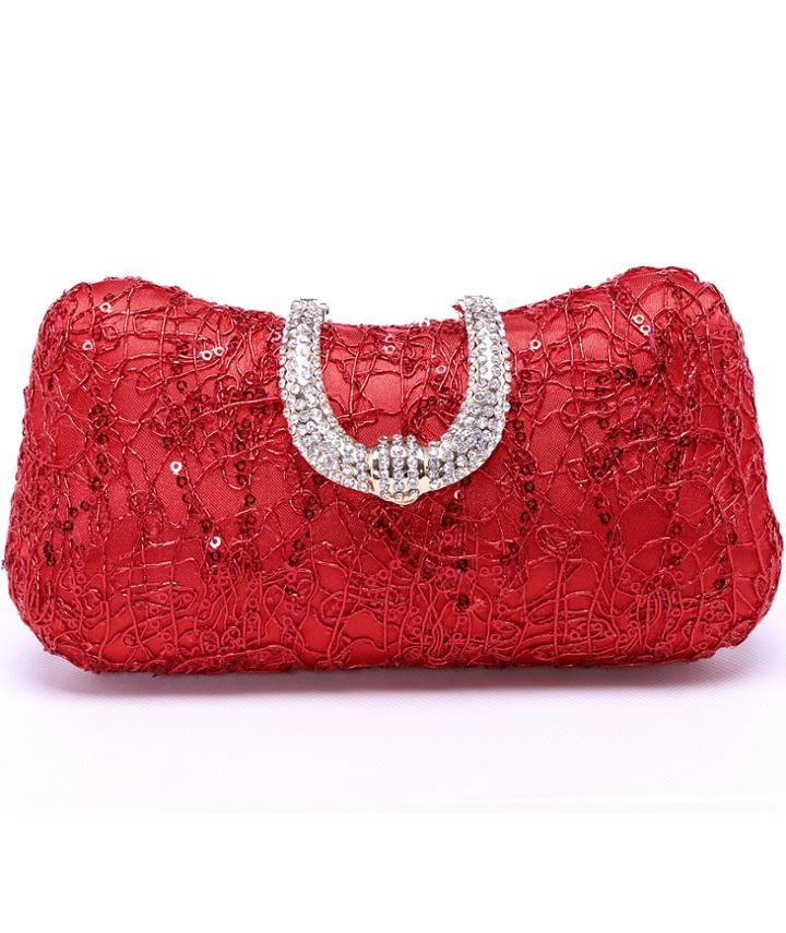 Romwe Red Buckle Sequined Clutch Bag
