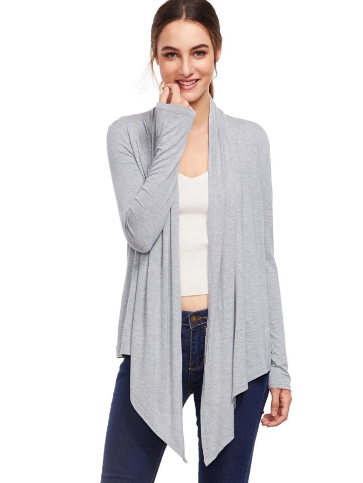 Romwe Grey Open Front Drape Cardigan Sweater
