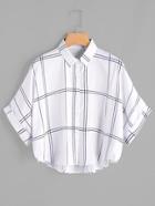 Romwe Plus Roll Up Sleeve Plaid Blouse