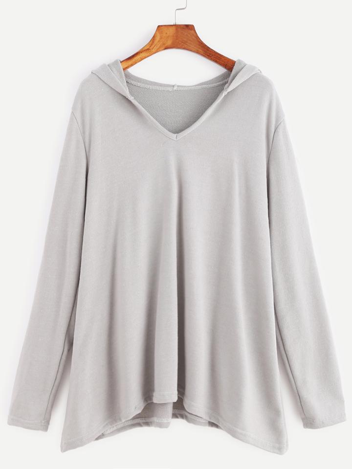 Romwe Pale Grey Long Sleeve Hooded Sweatshirt