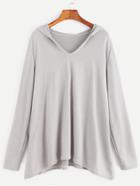 Romwe Pale Grey Long Sleeve Hooded Sweatshirt