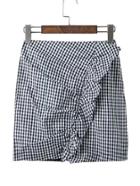 Romwe Checkered Frill Trim Skirt