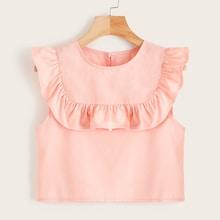 Romwe Ruffle Trim Buttoned Back Smock Blouse