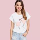 Romwe Flamingo Embroidered T-shirt