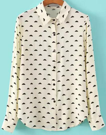 Romwe Cloud Print Lapel Blouse