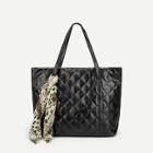 Romwe Leopard Pattern Scarf Decor Quilted Tote Bag