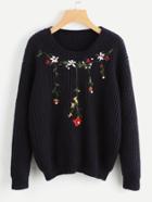 Romwe Pearl Beading Flower Blossom Embroidered Jumper