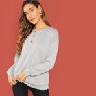 Romwe Button Front Solid Pullover