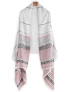 Romwe Pink And White Tribal Print Striped Shawl Scarf