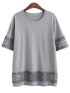 Romwe Crochet Insert Loose-fit T-shirt