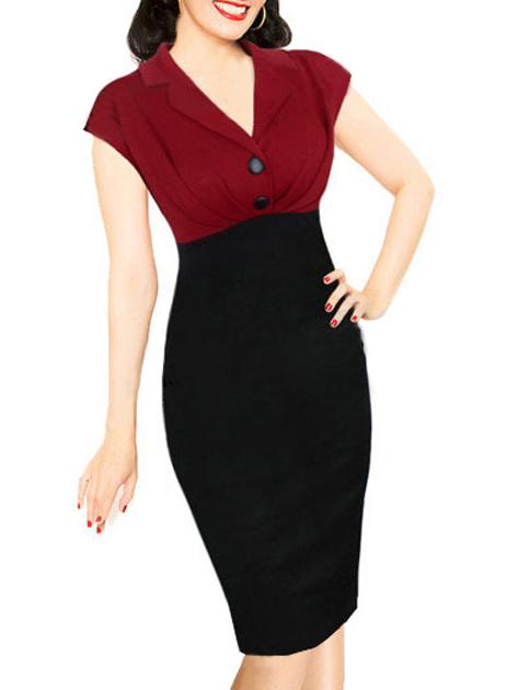 Romwe V Neck Color-block Sheath Dress