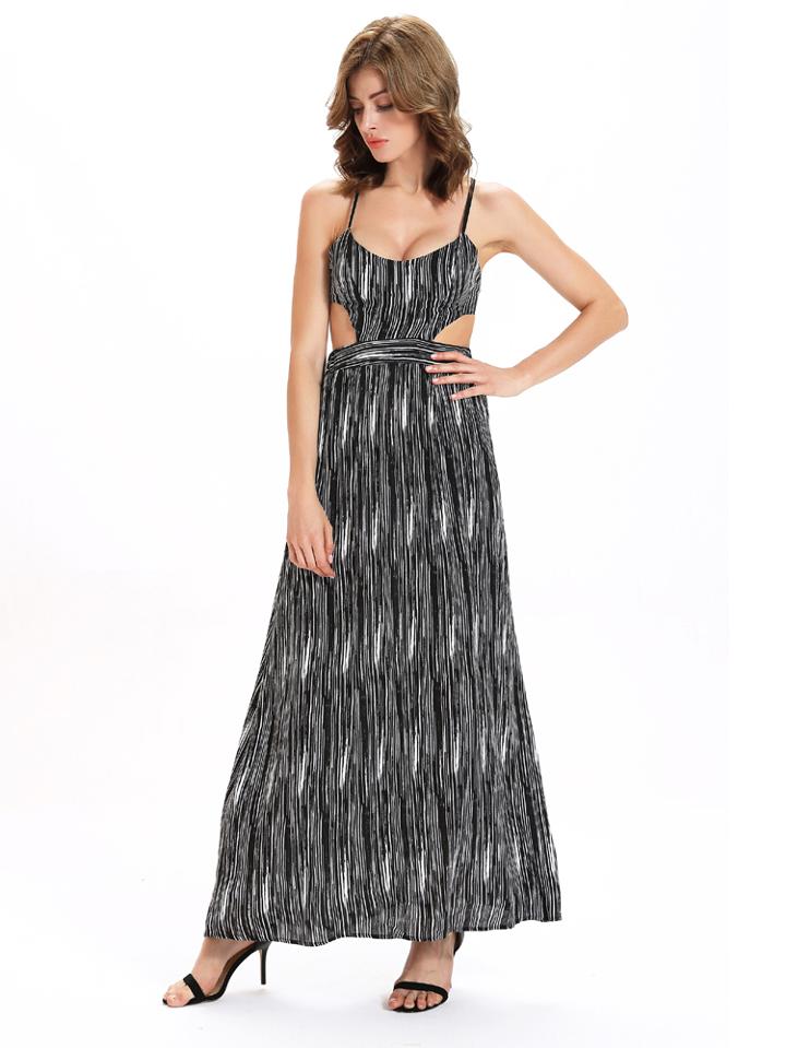 Romwe Strappy Back Maxi Black Dress