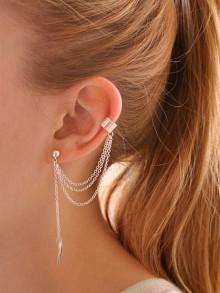 Romwe Chain Thread Earrings With Cuff 1pc