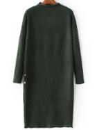 Romwe Dark Green Mock Neck Side Slit Knit Dress