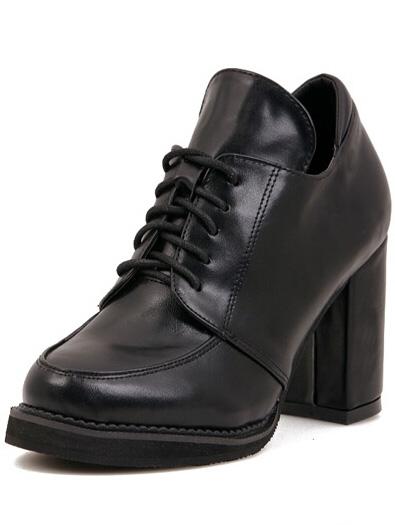 Romwe Black Lace-up Chunky Heels