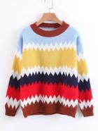Romwe Color Block Zigzag Jumper Sweater