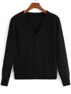 Romwe With Buttons Black Cardigan