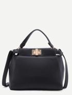 Romwe Black Faux Leather Handbag With Strap