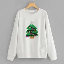 Romwe Men Pom Pom Detail Christmas Tree Pattern Sweatshirt