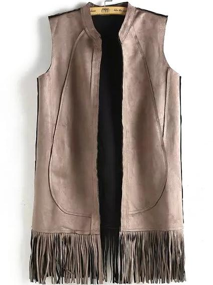 Romwe Tassel Suede Brown Vest